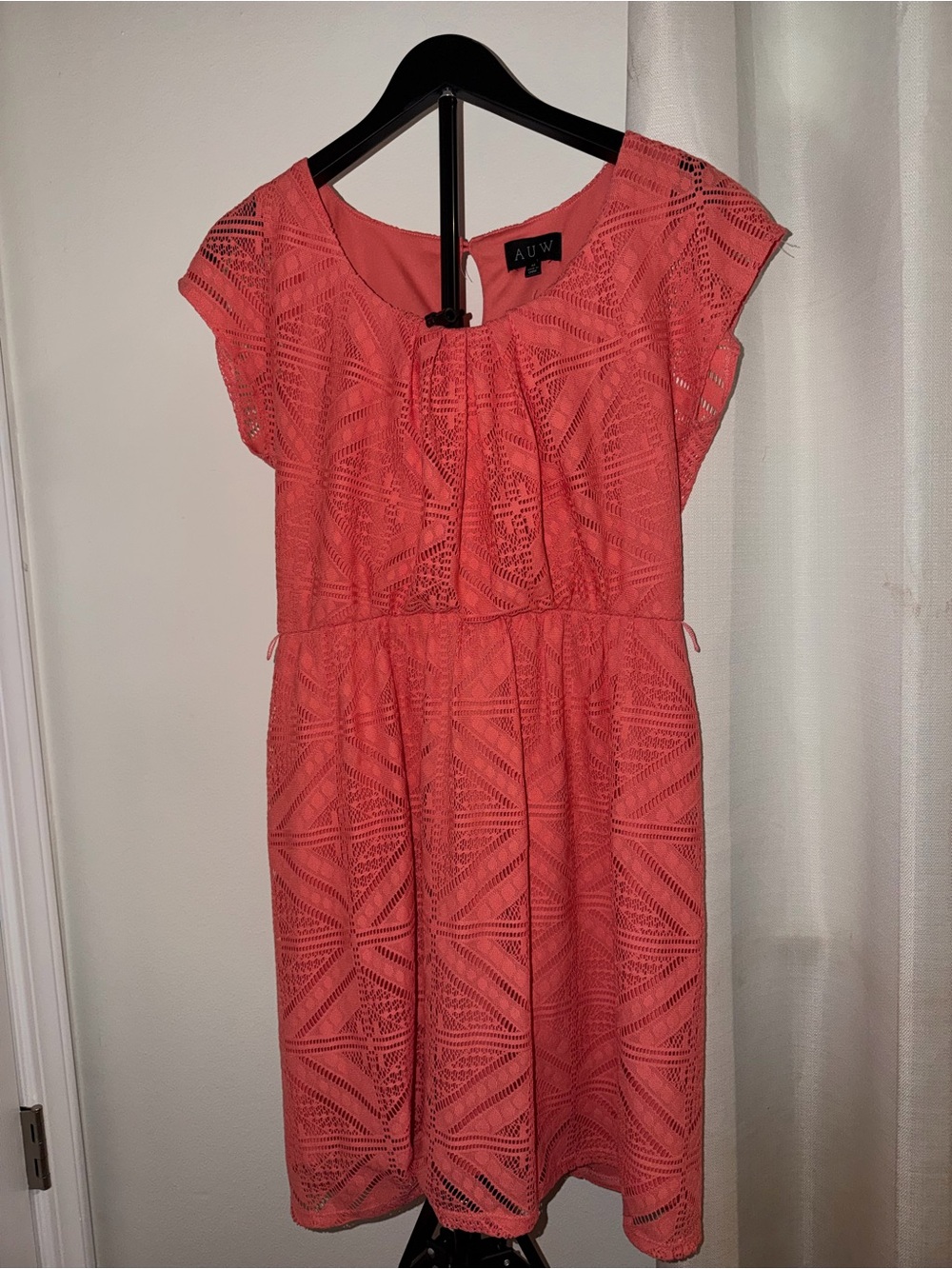 AUW Coral Lace Short-Sleeve A-Line Dress